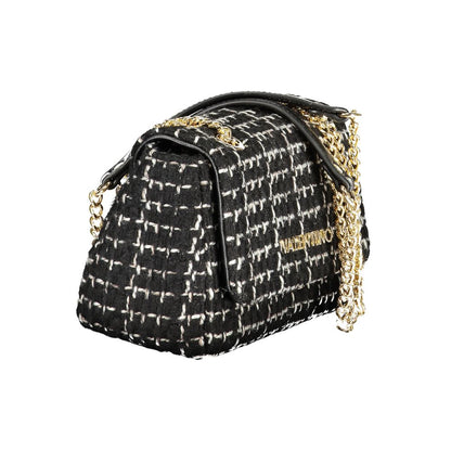 This Shoulder Handbag by Mario Valentino for women in polyester and black presents a sculptural silhouette featuring a secure snap, ample internal-pockets, and versatile shoulder-strap & handle for a sculptural finish.