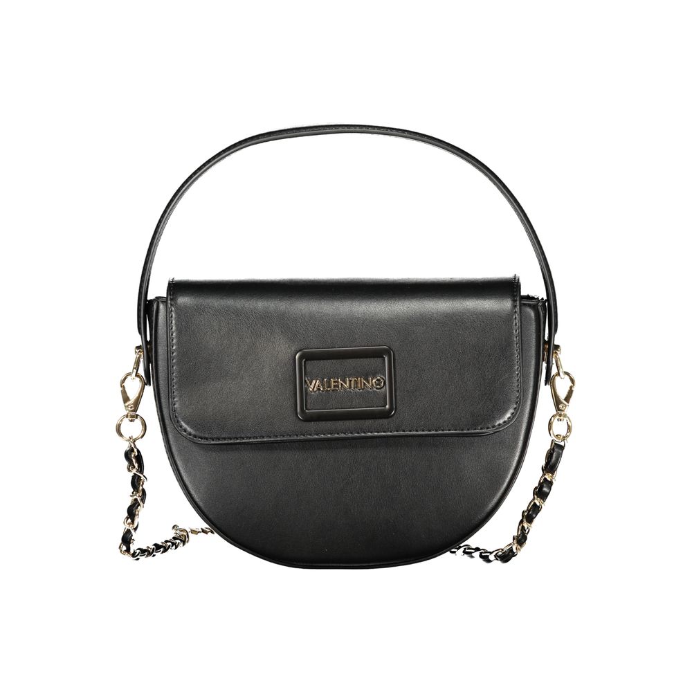 Handbag by Mario Valentino for women in polyethylene leather black features a signature silhouette, showcasing a secure snap and signature internal-pockets with versatile shoulder-strap, handle, adjustable-strap & detachable-strap for a sophisticated look.
