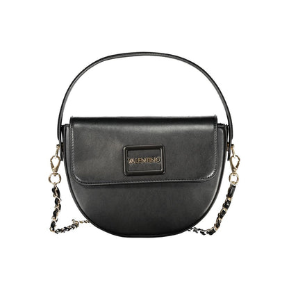 Handbag by Mario Valentino for women in polyethylene leather black features a signature silhouette, showcasing a secure snap and signature internal-pockets with versatile shoulder-strap, handle, adjustable-strap & detachable-strap for a sophisticated look.