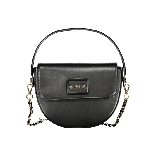 Handbag by Mario Valentino for women in polyethylene leather black features a signature silhouette, showcasing a secure snap and signature internal-pockets with versatile shoulder-strap, handle, adjustable-strap & detachable-strap for a sophisticated look.