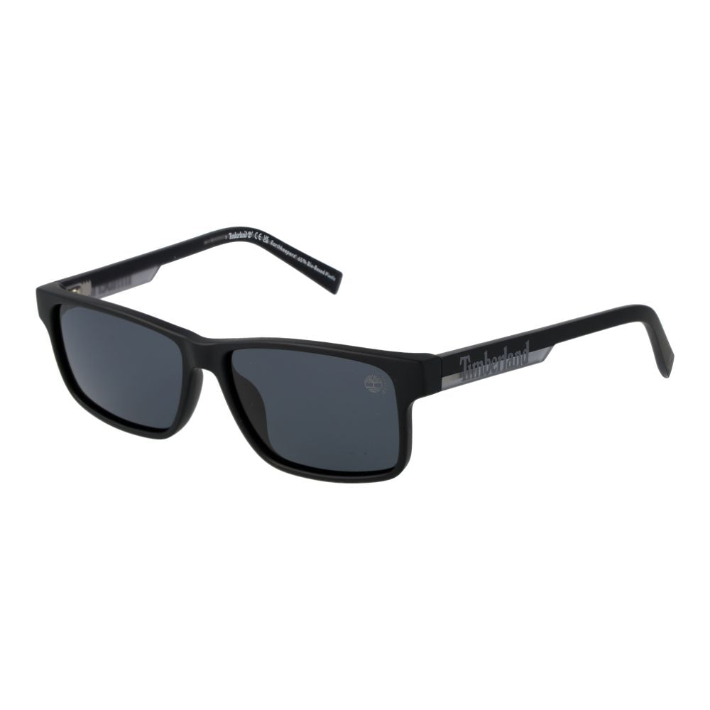 Sunglasses by Timberland for unisex in stainless steel black features an lustrous rectangle full-rim frame design with black coloured frame detailing and polarized category-3-dark-tint lens for a lustrous aesthetic.