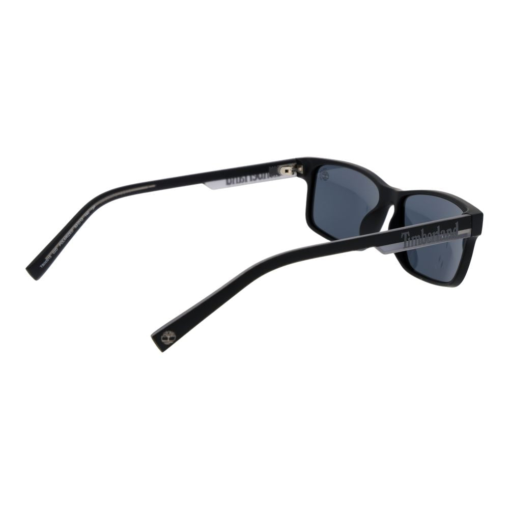 Sunglasses by Timberland for unisex in stainless steel black features a sumptuous silhouette, showcasing a sumptuous rectangle full-rim frame design in black coloured frame with high-performance polarized category-3-dark-tint lens.