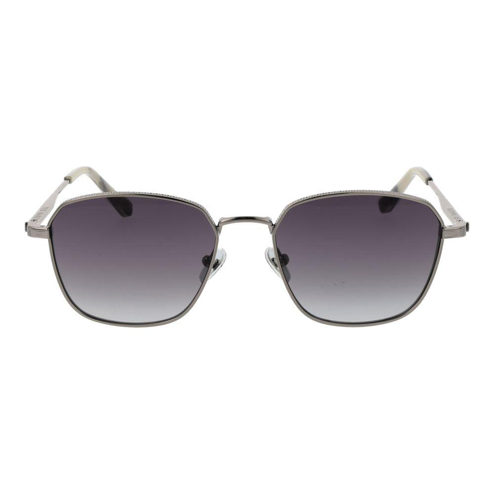 This Sunglasses by Ted Baker for men in metal gray presents a sumptuous silhouette, showcasing a sumptuous full-rim frame design in gunmetal coloured frame and high-performance gradient category-3-dark-tint lens.