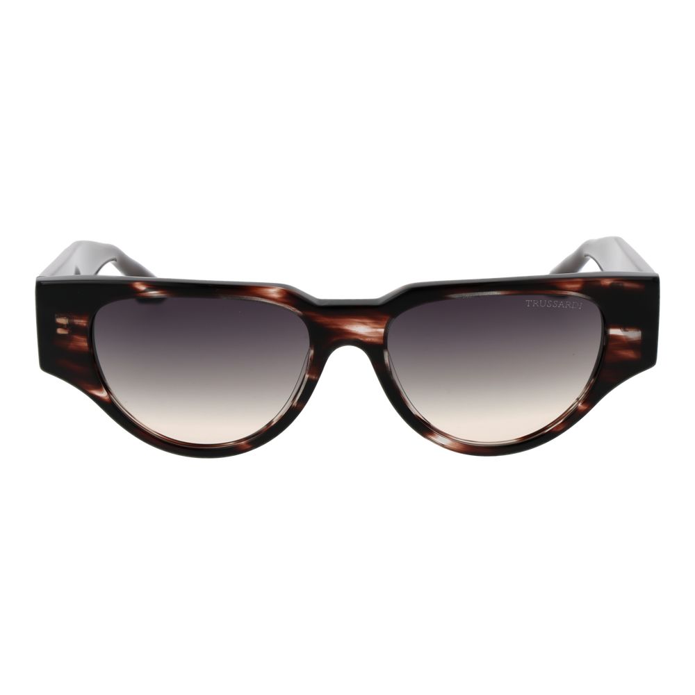 Sunglasses by Trussardi for women in acetate brown showcases a ethereal silhouette, featuring brown coloured frame rectangle full-rim frame design with gradient category-3-dark-tint lens for a ethereal finish.