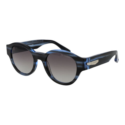 Sunglasses by Trussardi for men in acetate black features an ethereal full-rim round frame design with black coloured frame frames and gradient category-2-medium-tint lens for a ethereal finish.