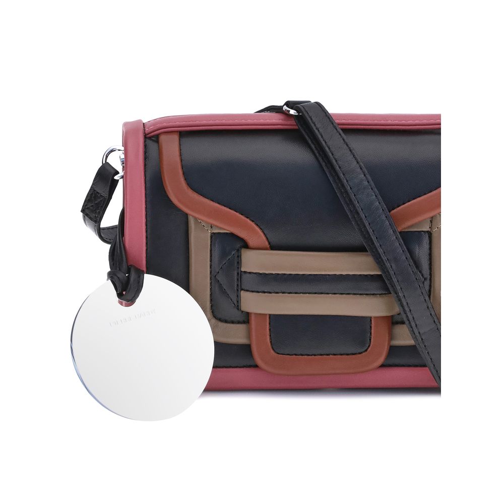 Large Shoulder Flap Bag by Pierre Hardy for women in bos taurus calf leather multicolor features an effortlessly chic silhouette with a secure flap, magnetic & button, ample single-compartment, and versatile shoulder-strap, handle & adjustable-strap for effortlessly chic everyday luxury.
