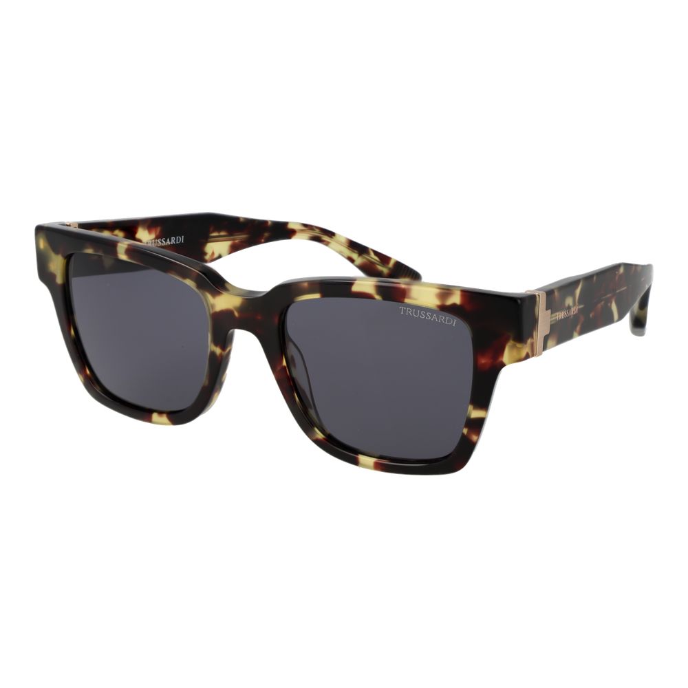 This Sunglasses by Trussardi for men in stretch polyamide cotton brown & gray presents a sumptuous silhouette, showcasing a sumptuous full-rim square frame design in brown coloured frame and high-performance category-3-dark-tint lens.