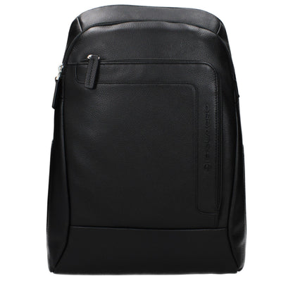 Backpack by Piquadro for men in leather black features a refined silhouette, showcasing the Leather Backpack design with a secure , ample , and versatile backpack-strap & adjustable-strap.
