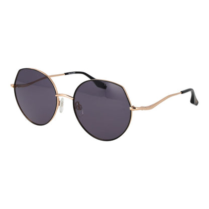 Sunglasses by Trussardi for women in metal black showcases a ethereal silhouette, featuring black coloured frame full-rim round frame design with non-polarized category-3-dark-tint lens for a ethereal finish.