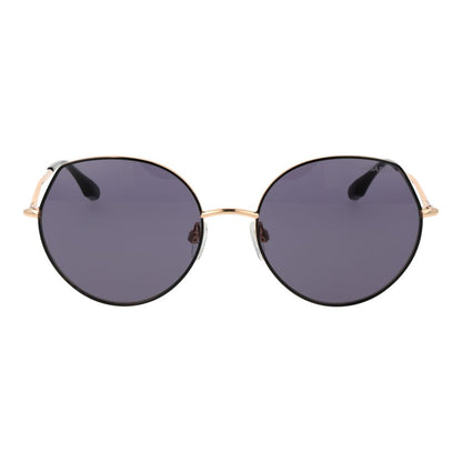 Sunglasses by Trussardi for women in metal and black presents a sumptuous silhouette, featuring black coloured frame and full-rim round frame design with non-polarized category-3-dark-tint lens for a sumptuous look.