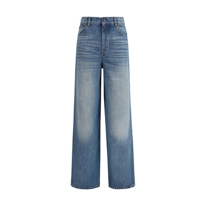 Jeans by Chloé for women in organic denim cotton & leather blue & signature features a refined silhouette with a refined wide & oversized, defined by a high rise and a refined long for a refined finish.
