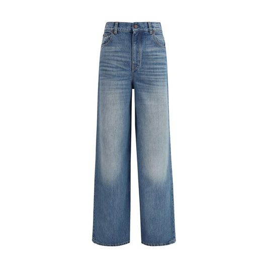 Jeans by Chloé for women in organic denim cotton & leather blue & signature features a refined silhouette with a refined wide & oversized, defined by a high rise and a refined long for a refined finish.
