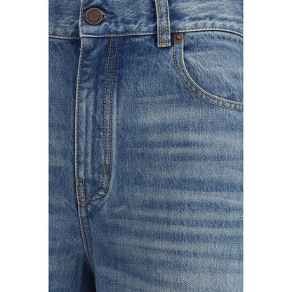 Jeans by Chloé for women in organic denim cotton & leather blue & signature presents a refined pantology silhouette, artfully defined by a refined pantology wide & oversized, long, and a sophisticated high rise.