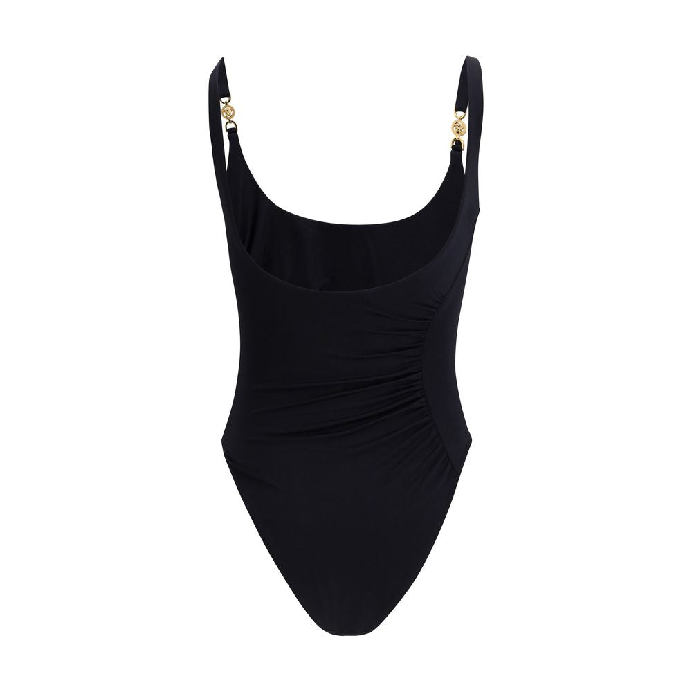 One-Piece Swimsuit by Versace for women in stretch polyamide black, gold, natural & signature features an jaw dropping silhouette, showcasing the jaw dropping Medusa Women's Stretch Polyamide One-Piece Swimsuit design with a sophisticated cut for a jaw dropping finish.
