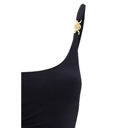 One-Piece Swimsuit by Versace for women in stretch polyamide black, gold, natural & signature showcases a captivating silhouette, artfully capturing the essence of the captivating Medusa Women's Stretch Polyamide One-Piece Swimsuit design for a sophisticated look.