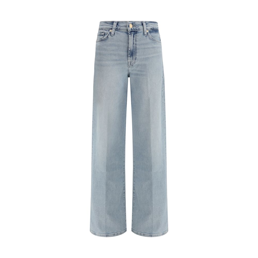Jeans by 7FOR for women in stretch denim cotton twill light-blue & natural presents a tailored silhouette, showcasing a tailored relaxed-fit, wide & oversized and long cut with a refined for a truly tailored aesthetic.