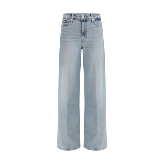 Jeans by 7FOR for women in stretch denim cotton twill light-blue & natural presents a tailored silhouette, showcasing a tailored relaxed-fit, wide & oversized and long cut with a refined for a truly tailored aesthetic.