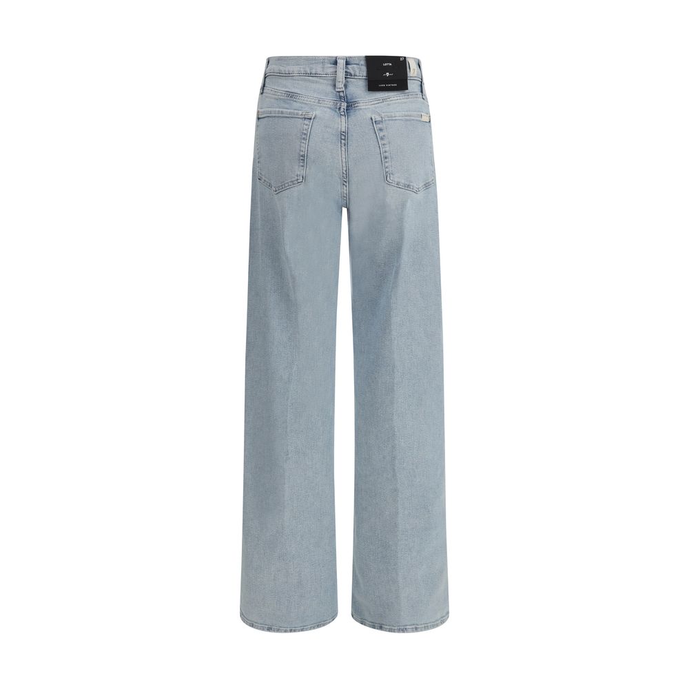 Jeans by 7FOR for women in stretch denim cotton twill light-blue & natural features an sartorial relaxed-fit, wide & oversized and long with a cut for a sartorial finish.