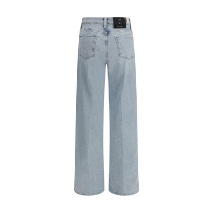 Jeans by 7FOR for women in stretch denim cotton twill light-blue & natural features an sartorial relaxed-fit, wide & oversized and long with a cut for a sartorial finish.