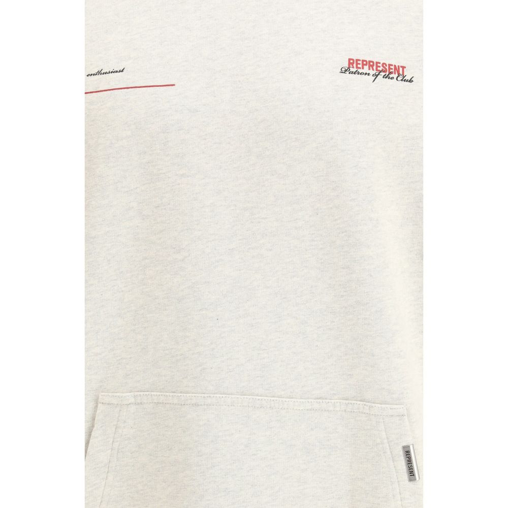 Sweatshirt Hoodie by Represent for men in cotton beige & monogram showcases a city-ready silhouette, artfully detailed with a signature and for a city-ready finish.