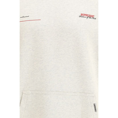 Sweatshirt Hoodie by Represent for men in cotton beige & monogram showcases a city-ready silhouette, artfully detailed with a signature and for a city-ready finish.