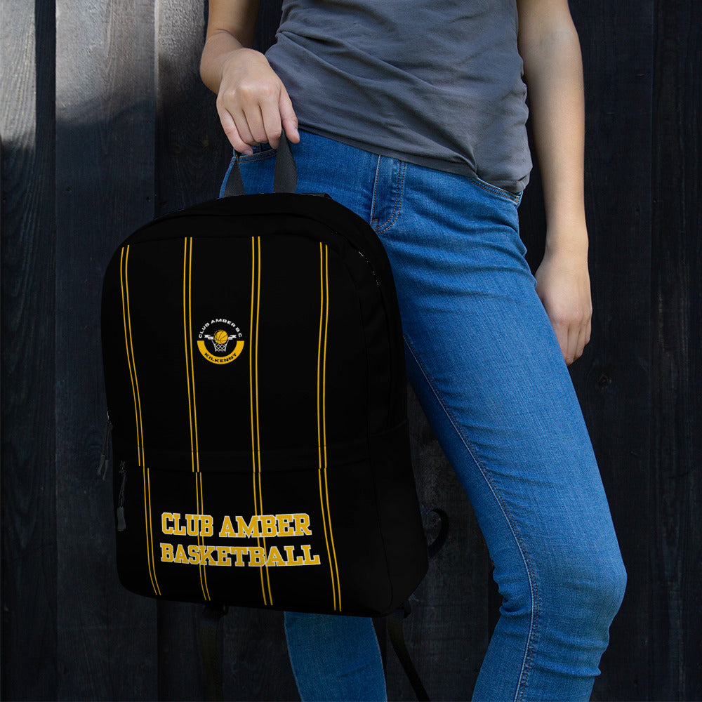 Medium Travel Backpack by Moon Behind The Hill for unisex in polyester & mesh amber & black features a refined silhouette, showcasing the Polyester & Mesh Medium Travel Backpack design with a secure zipper, ample built-in-compartments, external-pockets, internal-pockets & laptop-compartment, and versatile backpack-strap.