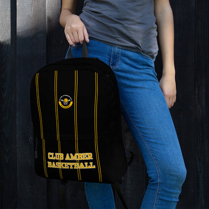 Medium Travel Backpack by Moon Behind The Hill for unisex in polyester & mesh amber & black features a refined silhouette, showcasing the Polyester & Mesh Medium Travel Backpack design with a secure zipper, ample built-in-compartments, external-pockets, internal-pockets & laptop-compartment, and versatile backpack-strap.