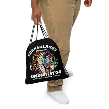 Gym Drawstring Backpack by Moon Behind The Hill for unisex in cotton polyester black & print showcases a stately Cotton Polyester Gym Drawstring Backpack design, featuring a secure drawstring with stately and versatile backpack-strap & handle.