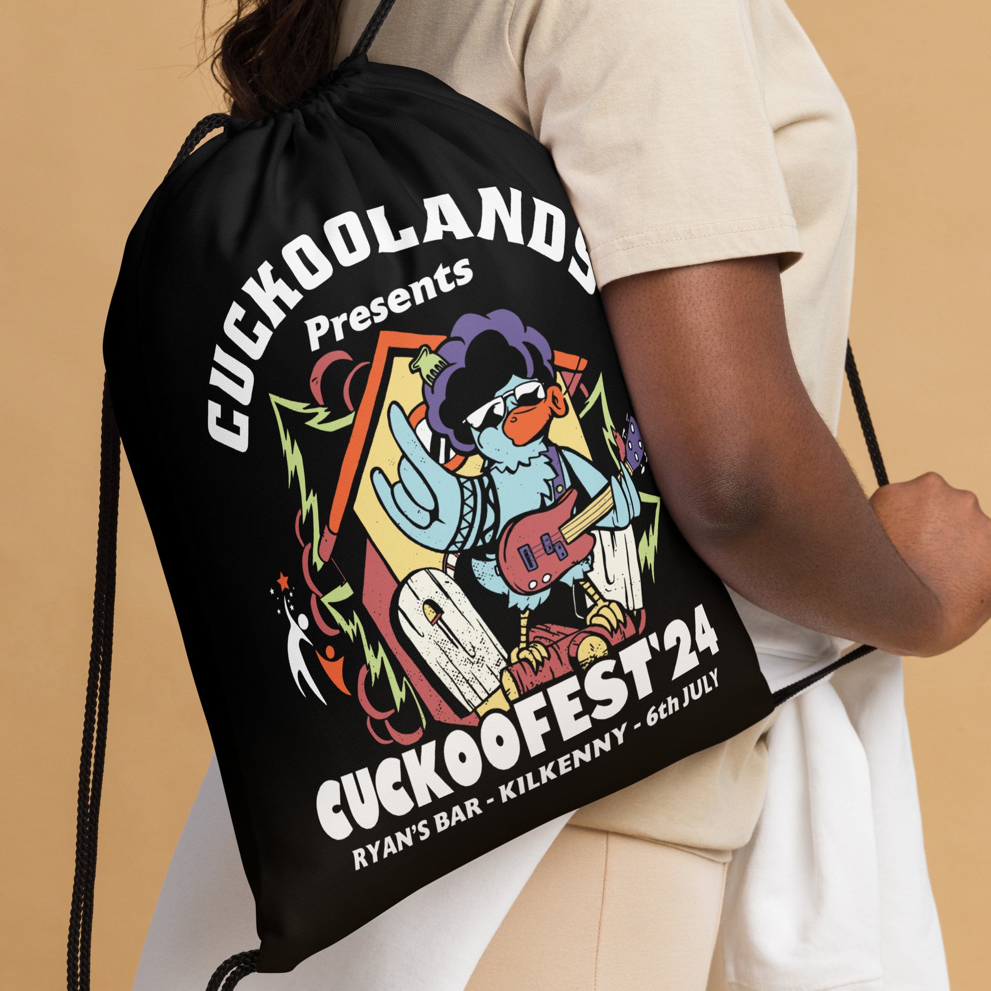 Gym Drawstring Backpack by Moon Behind The Hill for unisex in cotton polyester black & print features a stately Cotton Polyester Gym Drawstring Backpack design, showcasing a secure drawstring, ample , and versatile backpack-strap & handle for a stately finish.
