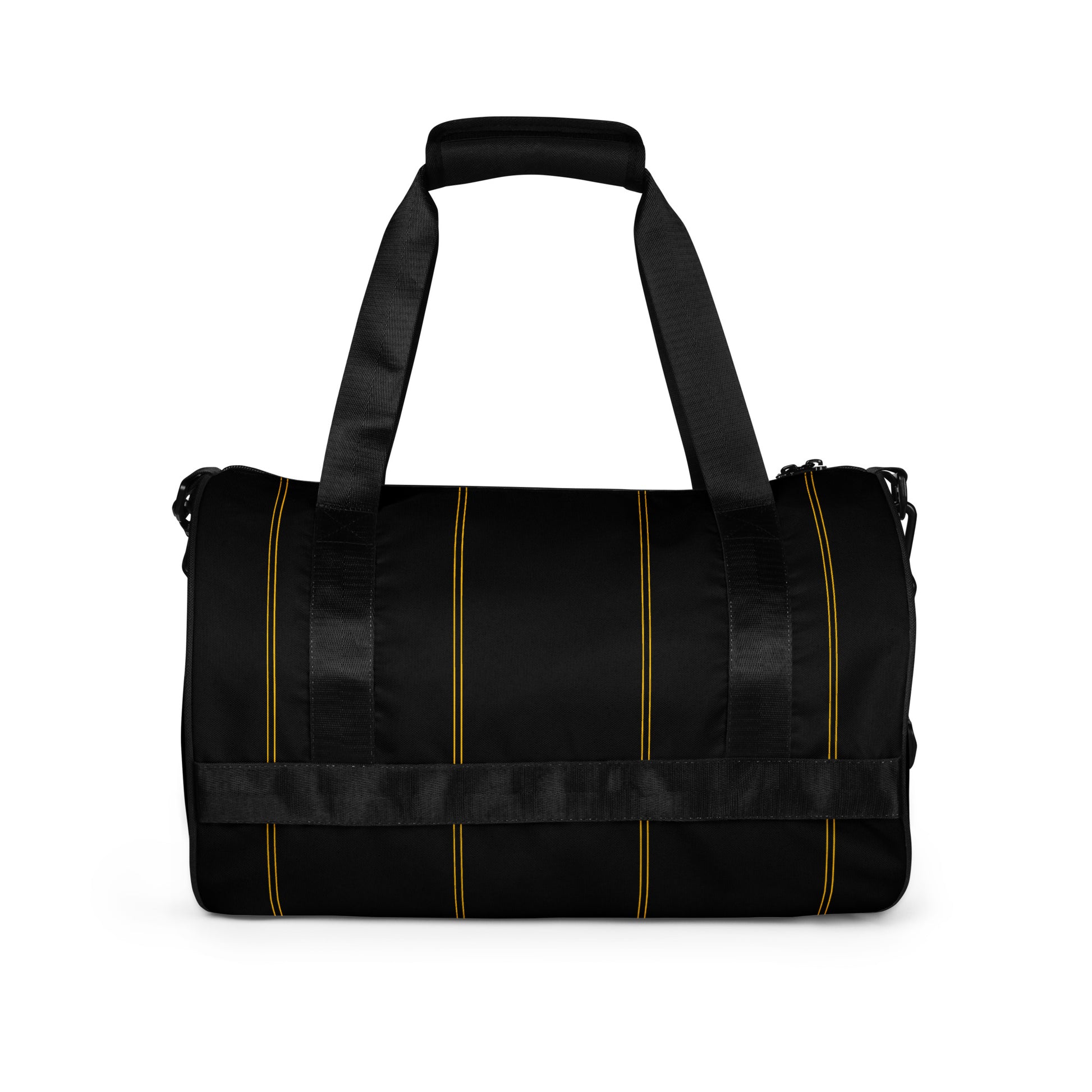 Gym Duffel Bag by Moon Behind The Hill for men in polyester amber, black & print presents a refined Polyester Gym Duffel Bag design, showcasing a secure and refined internal-pockets with versatile shoulder-strap, detachable-strap & handle.