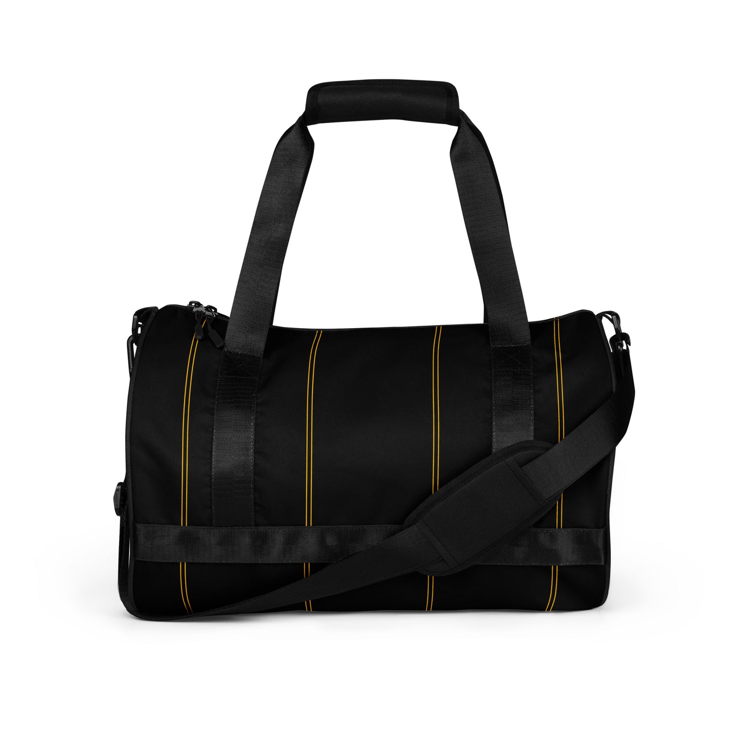 Gym Duffel Bag by Moon Behind The Hill for men in polyester amber, black & print presents a refined silhouette from the Polyester Gym Duffel Bag collection, featuring a refined , ample internal-pockets, and versatile shoulder-strap, detachable-strap & handle.