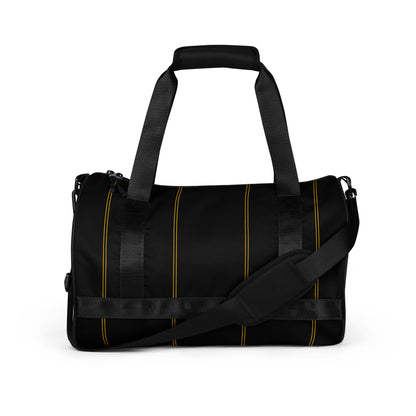 Gym Duffel Bag by Moon Behind The Hill for men in polyester amber, black & print presents a refined silhouette from the Polyester Gym Duffel Bag collection, featuring a refined , ample internal-pockets, and versatile shoulder-strap, detachable-strap & handle.