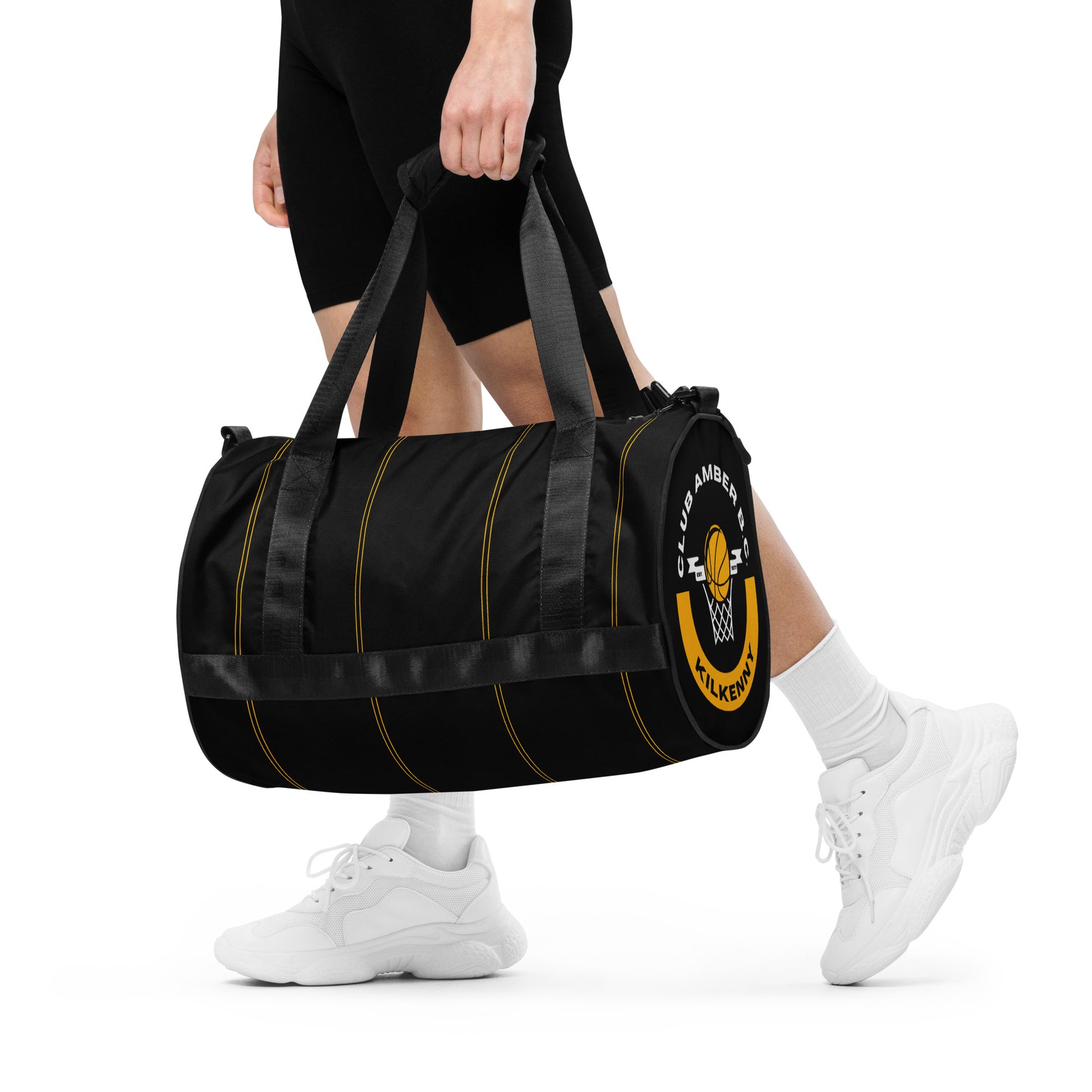 Gym Duffel Bag by Moon Behind The Hill for men in polyester amber, black & print presents a refined silhouette from the Polyester Gym Duffel Bag collection, featuring a refined , ample internal-pockets, and versatile shoulder-strap, detachable-strap & handle.