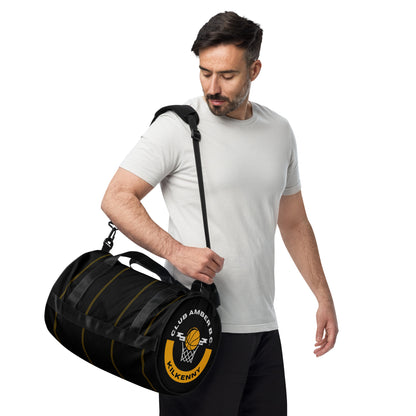 Gym Duffel Bag by Moon Behind The Hill for men in polyester amber, black & print features an refined Polyester Gym Duffel Bag design with a secure , refined internal-pockets, and versatile shoulder-strap, detachable-strap & handle for a refined finish.