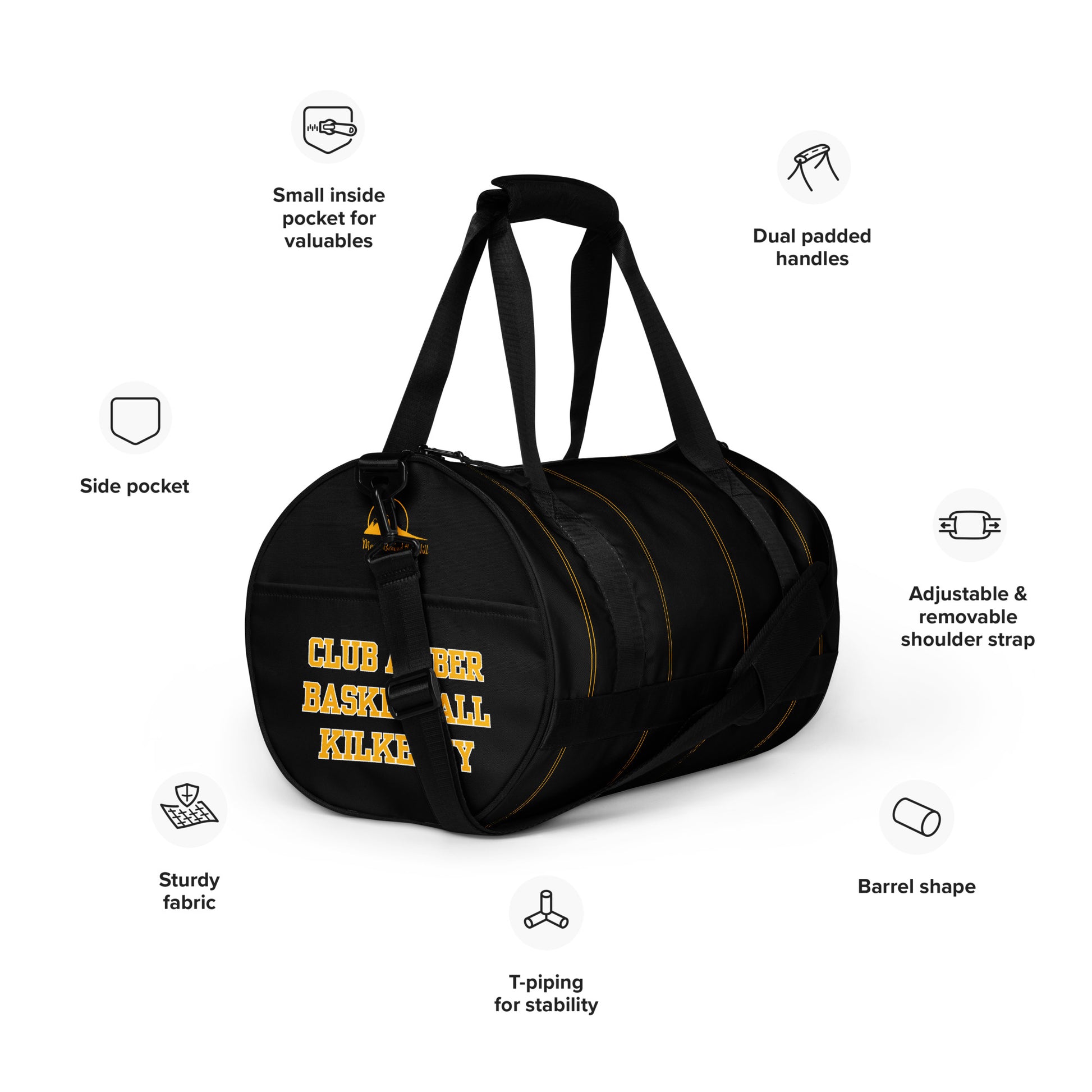 Gym Duffel Bag by Moon Behind The Hill for men in polyester amber, black & print features an refined Polyester Gym Duffel Bag design with a secure , refined internal-pockets, and versatile shoulder-strap, detachable-strap & handle for a refined finish.