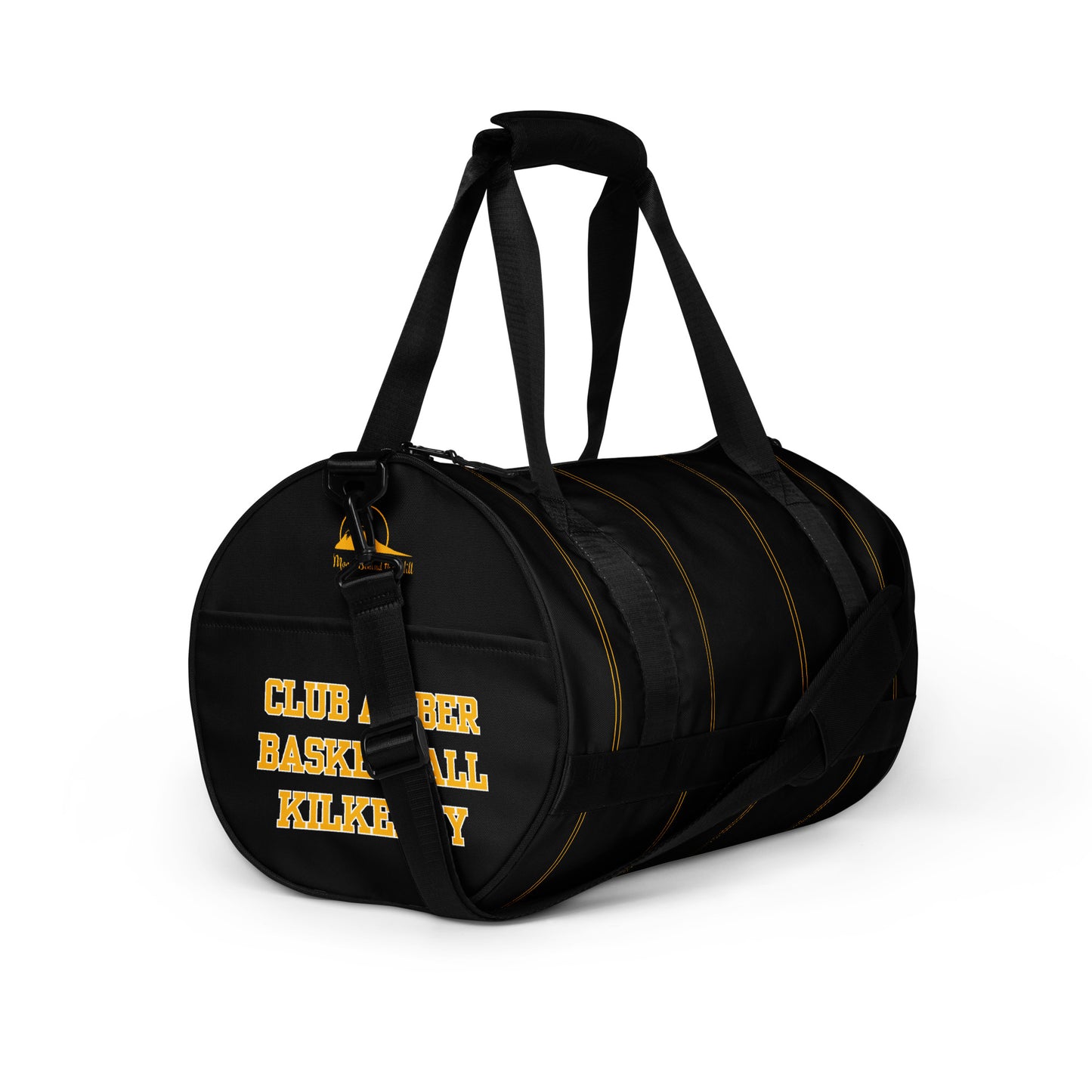 Gym Duffel Bag by Moon Behind The Hill for men in polyester amber, black & print features an refined Polyester Gym Duffel Bag design with a secure , refined internal-pockets, and versatile shoulder-strap, detachable-strap & handle for a refined finish.