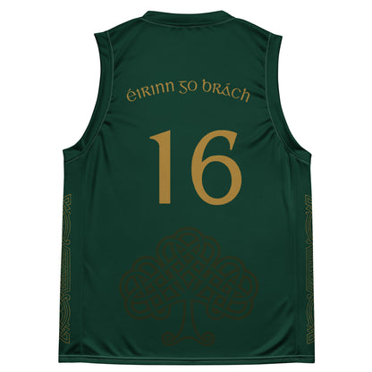 Éire #16 Green Recycled Unisex Basketball Jersey - Designed by Moon Behind The Hill Available to Buy at a Discounted Price on Moon Behind The Hill Online Designer Discount Store