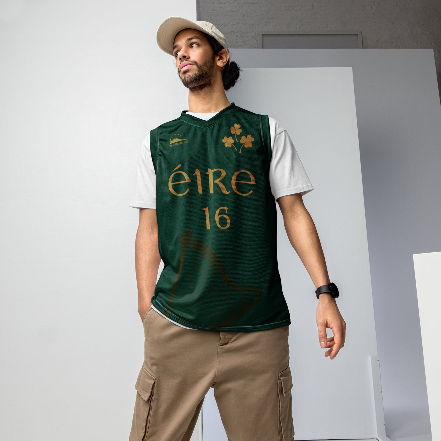 Éire #16 Green Recycled Unisex Basketball Jersey - Designed by Moon Behind The Hill Available to Buy at a Discounted Price on Moon Behind The Hill Online Designer Discount Store