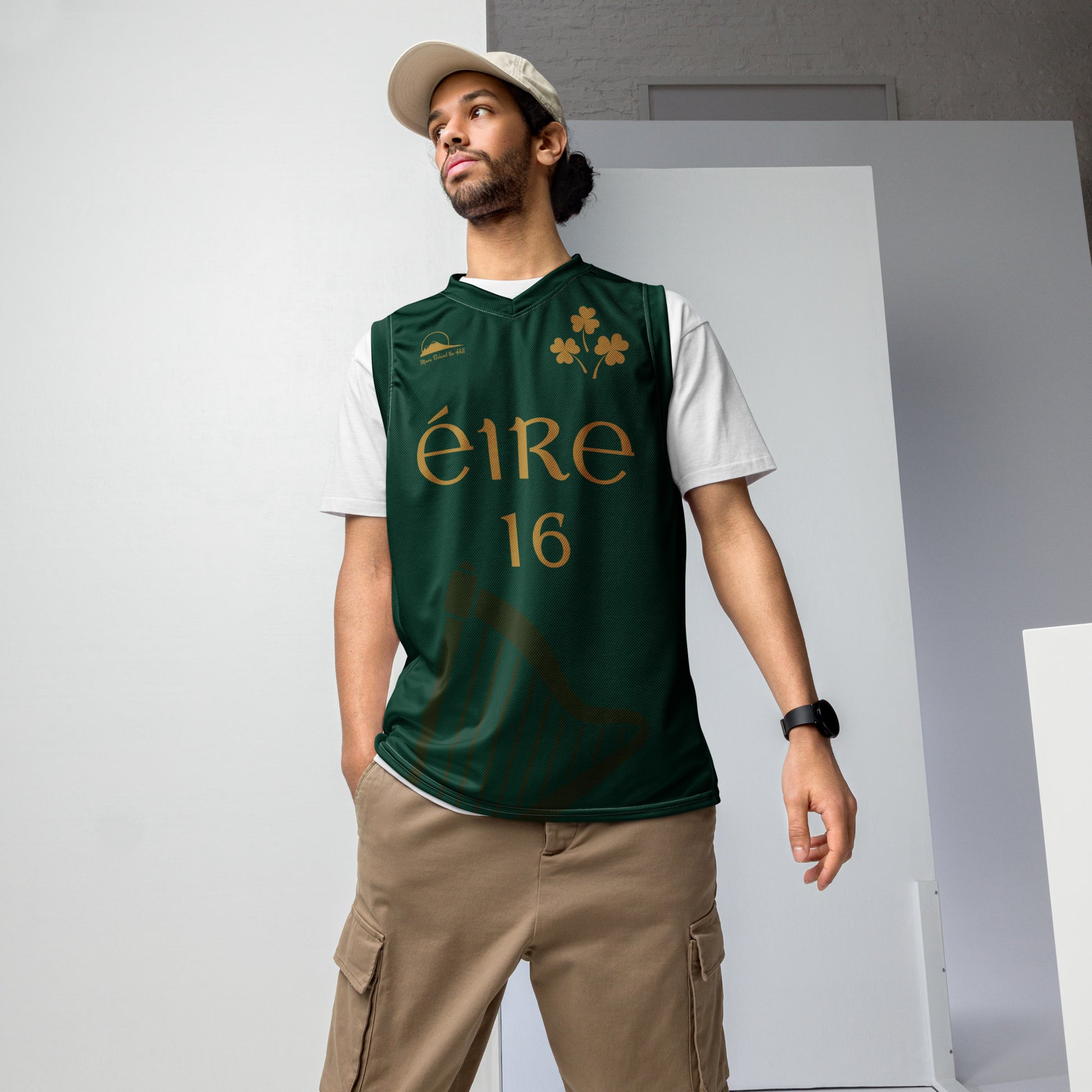 Éire #16 Green Recycled Unisex Basketball Jersey - Designed by Moon Behind The Hill Available to Buy at a Discounted Price on Moon Behind The Hill Online Designer Discount Store