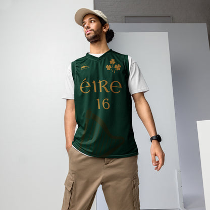 Éire #16 Green Recycled Unisex Basketball Jersey - Designed by Moon Behind The Hill Available to Buy at a Discounted Price on Moon Behind The Hill Online Designer Discount Store