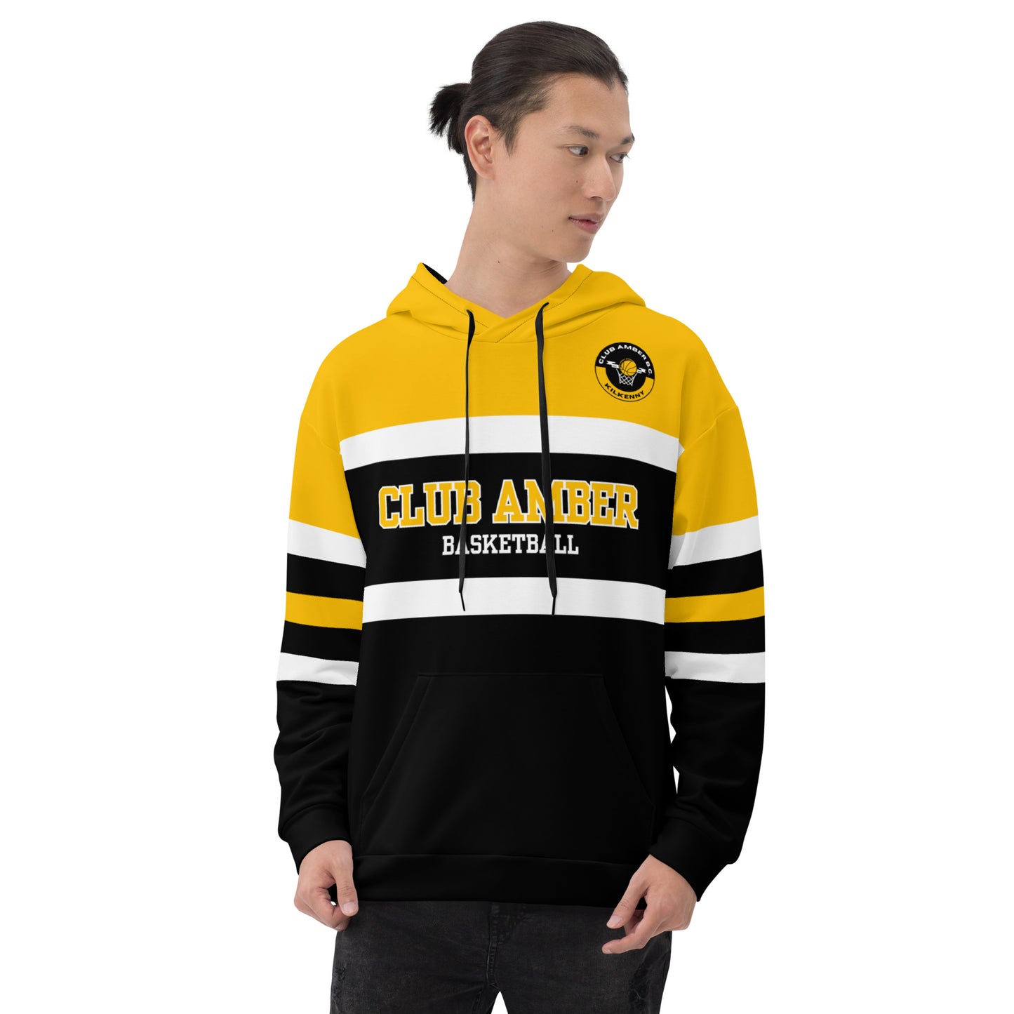 Club Amber Basketball Black & Amber Unisex Hoodie - Designed by Moon Behind The Hill Available to Buy at a Discounted Price on Moon Behind The Hill Online Designer Discount Store