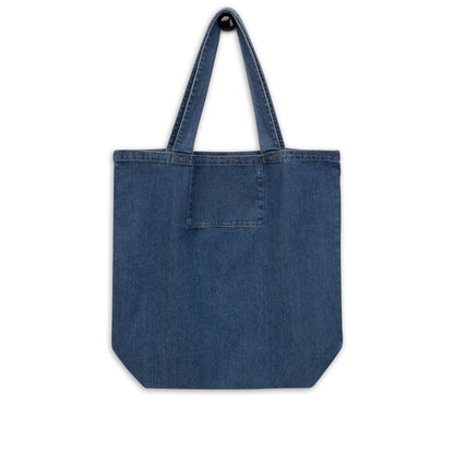 Small Gym Tote Bag by Moon Behind The Hill for unisex in organic denim cotton print features a jet-set Organic Denim Cotton Small Gym Tote Bag design, complete with a secure , ample internal-pockets, and versatile handle for a jet-set look.