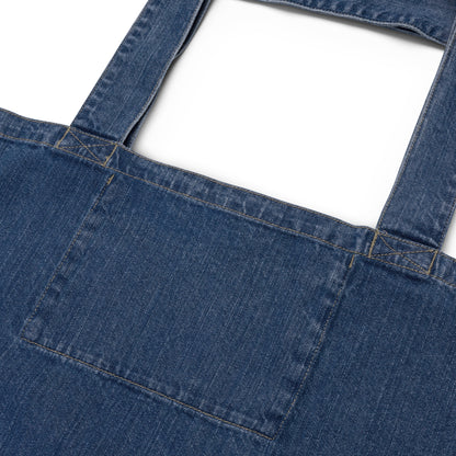 Small Gym Tote Bag by Moon Behind The Hill for unisex in organic denim cotton print showcases a statuesque Organic Denim Cotton Small Gym Tote Bag design, featuring a secure , ample internal-pockets, and versatile handle for a statuesque finish.