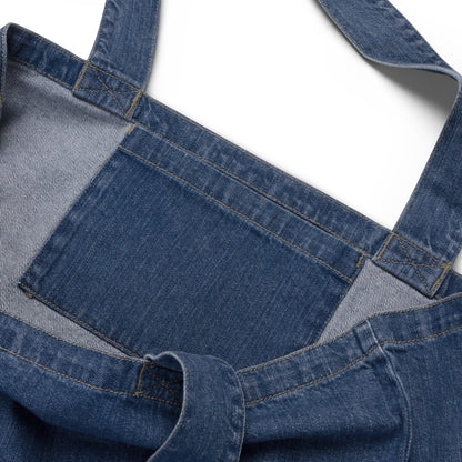 Small Gym Tote Bag by Moon Behind The Hill for unisex in organic denim cotton print features an jet-set Organic Denim Cotton Small Gym Tote Bag design with a secure , ample internal-pockets, and versatile handle for an jet-set finish.