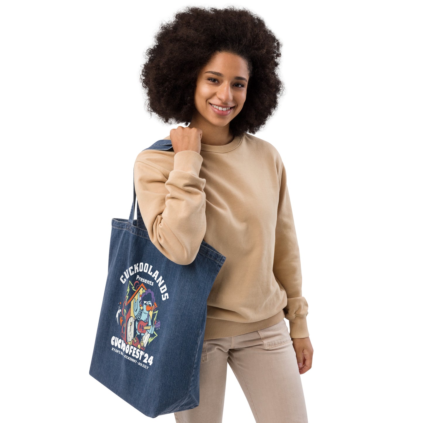 Small Gym Tote Bag by Moon Behind The Hill for unisex in organic denim cotton print features an jet-set-ready silhouette, showcasing the Organic Denim Cotton Small Gym Tote Bag design with a secure , ample internal-pockets, and versatile handle.