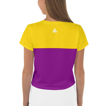 Women's Loċ Garman 1950s Retro Wexford Supporters Print Crop Tee designed by Moon Behind The Hill available from Moon Behind The Hill's Women's Clothing range