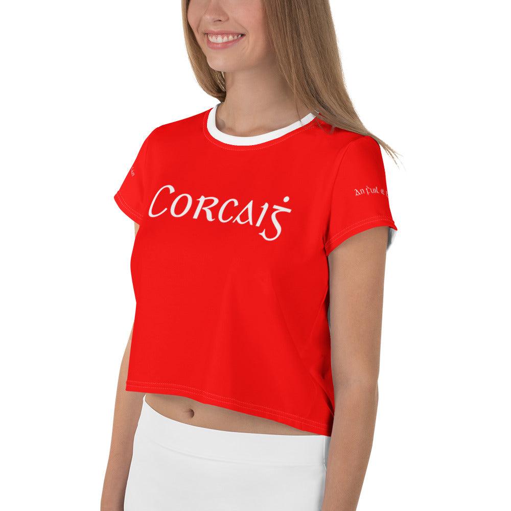 Women's Corcaiġ Retro Cork Supporters Crop Tee designed by Moon Behind The Hill available from Moon Behind The Hill's Women's Clothing range