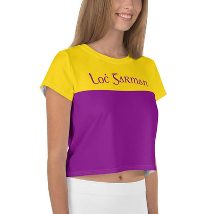 Women's Loċ Garman 1950s Retro Wexford Supporters Print Crop Tee designed by Moon Behind The Hill available from Moon Behind The Hill's Women's Clothing range