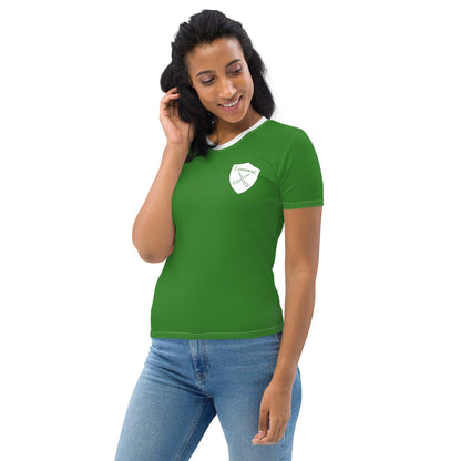 Women's Luimneaċ 1940 Retro Mick Mackey Limerick Supporter T-shirt designed by Moon Behind The Hill available from Moon Behind The Hill 's Clothing > Shirts & Tops > Womens range