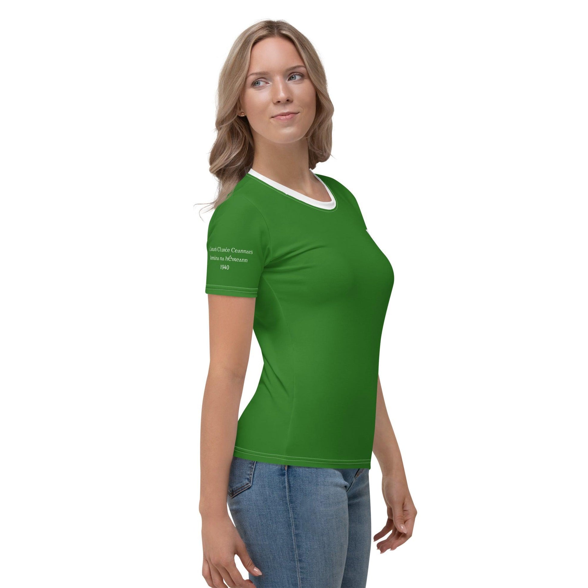 Women's Luimneaċ 1940 Retro Mick Mackey Limerick Supporter T-shirt designed by Moon Behind The Hill available from Moon Behind The Hill 's Clothing > Shirts & Tops > Womens range
